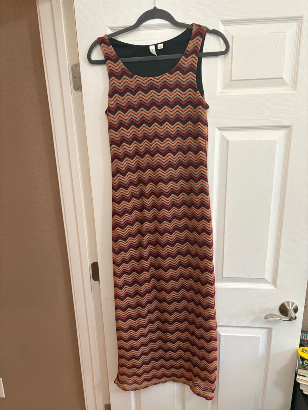 Tacera maxi dress sleeveless orange red zig zag knit southwestern contemporary M
